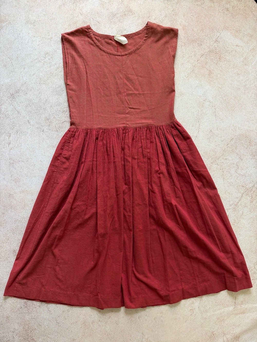 Vintage Anastasia Brick Red Sleeveless Gathered Midi Dress